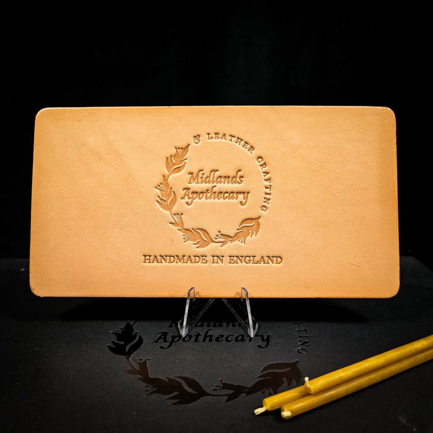Handmade Leather Compact Tarot Mat, Floral Etching — Three-Card Spread
