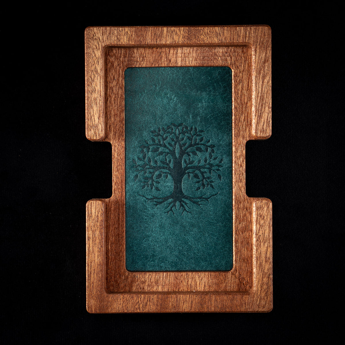 Wooden tarot deck stand in solid sapele, sized to hold a standard tarot deck