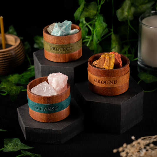 The Triad Vessels (set of 3), A Woodland and Leather Collaboration